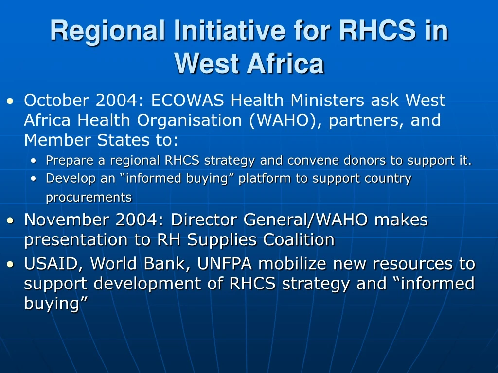 regional initiative for rhcs in west africa