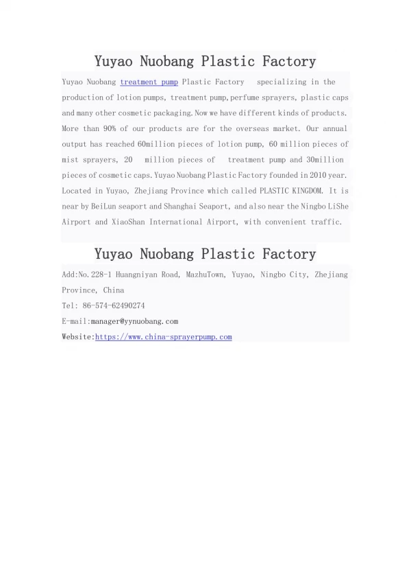 Yuyao Nuobang Plastic Factory