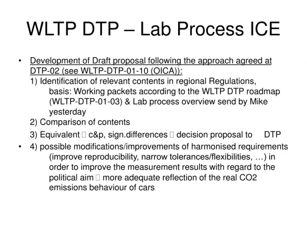 WLTP DTP – Lab Process ICE