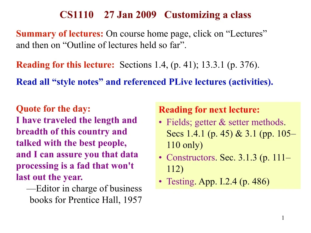 cs1110 27 jan 2009 customizing a class