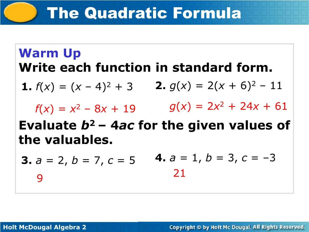 warm up write each function in standard form