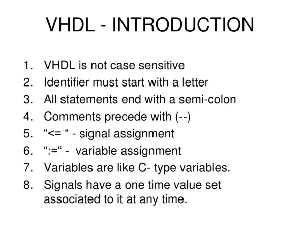 VHDL - INTRODUCTION