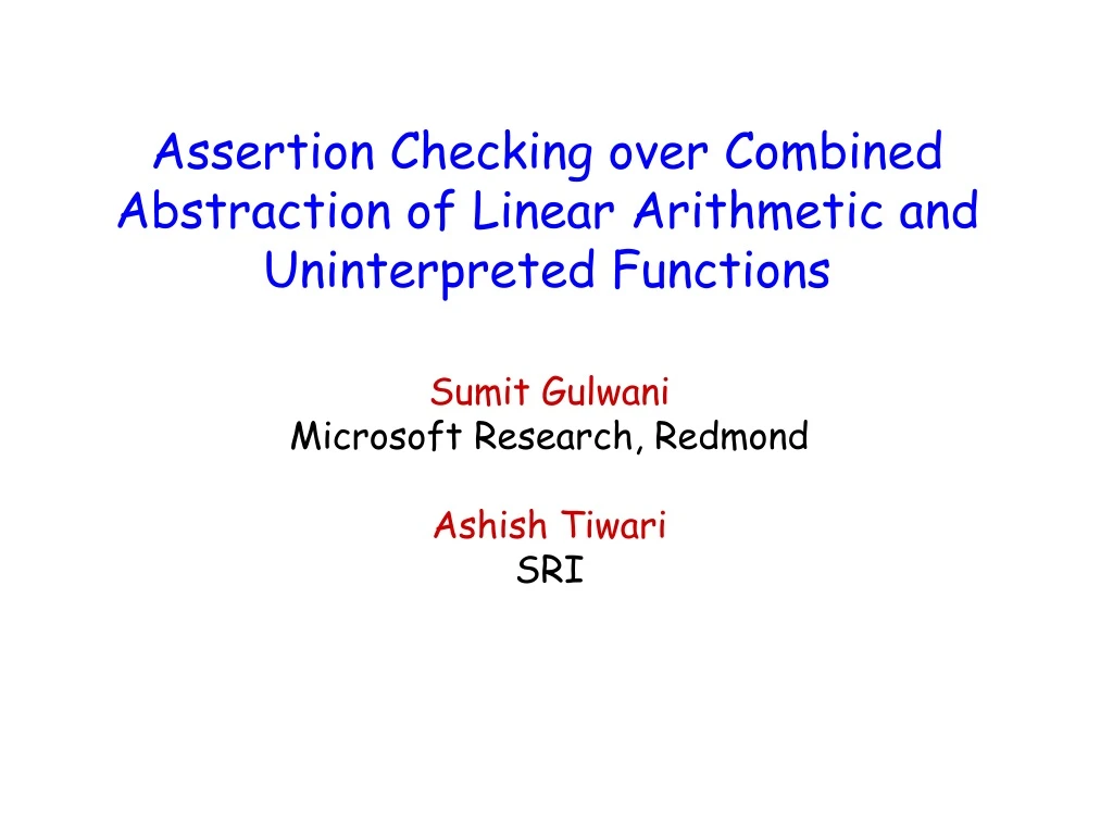 assertion checking over combined abstraction of linear arithmetic and uninterpreted functions