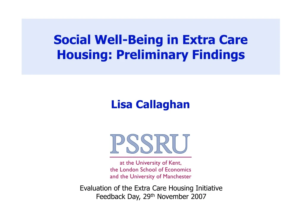 social well being in extra care housing preliminary findings