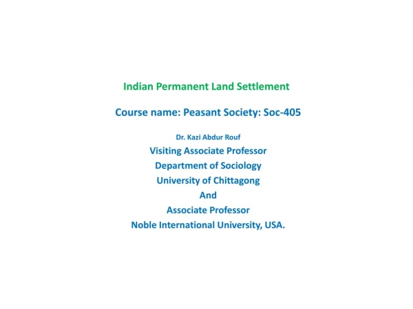 Indian Permanent Land Settlement