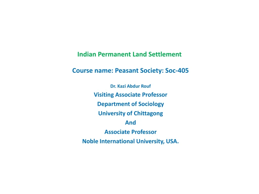 indian permanent land settlement