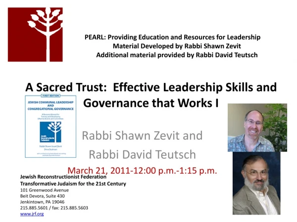 A Sacred Trust:  Effective Leadership Skills and Governance that Works I