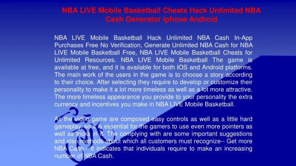 NBA LIVE Mobile Basketball Cheats Hack Unlimited NBA Cash Generator iphone Android