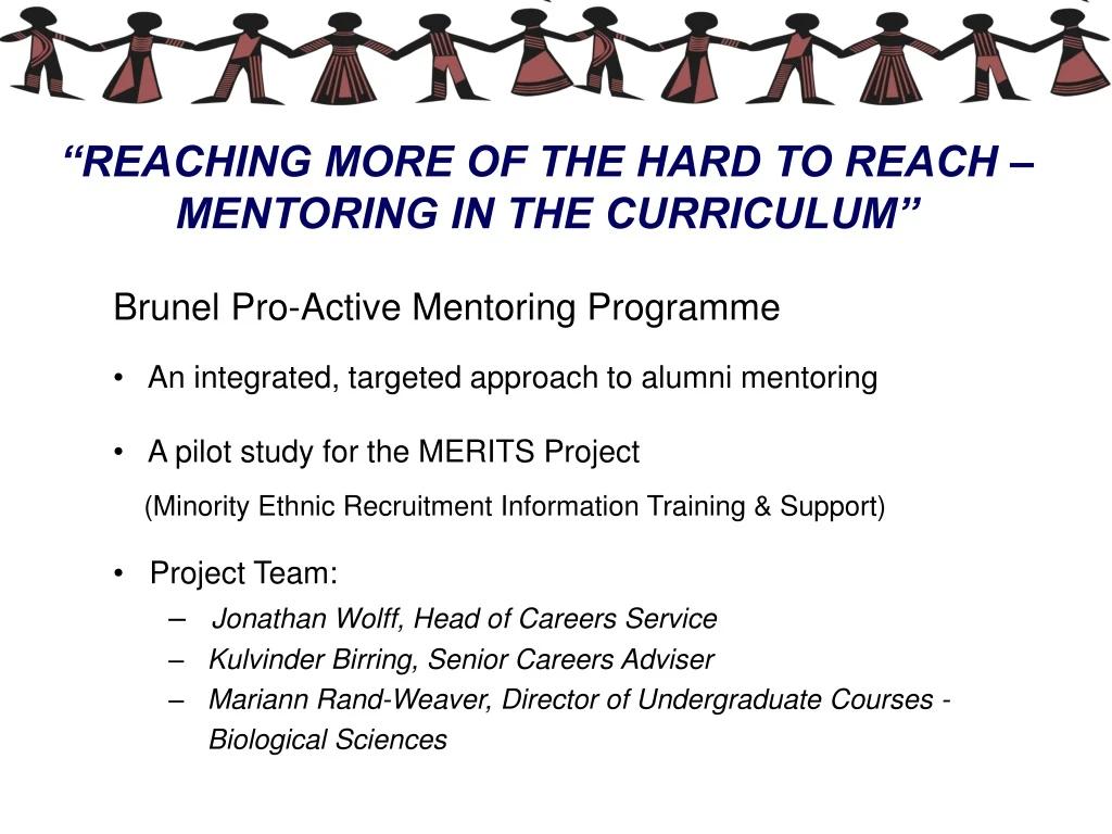 reaching more of the hard to reach mentoring in the curriculum