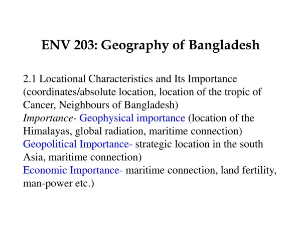 ENV 203: Geography of Bangladesh