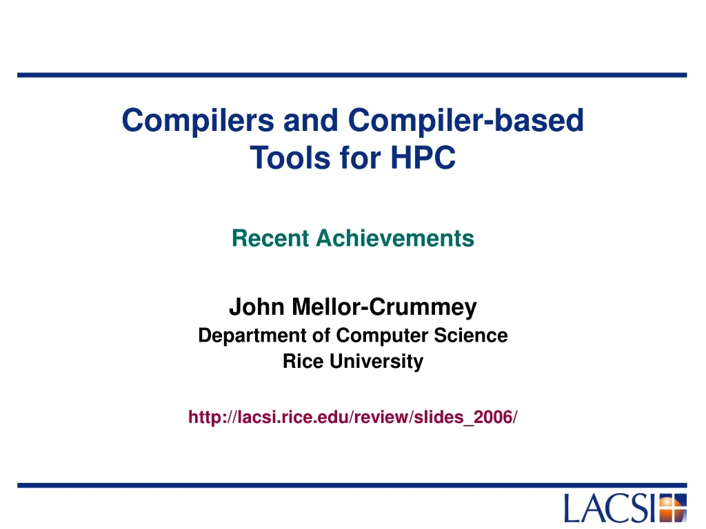 compilers and compiler based tools for hpc