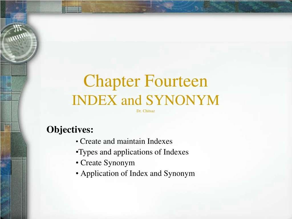 chapter fourteen index and synonym dr chitsaz