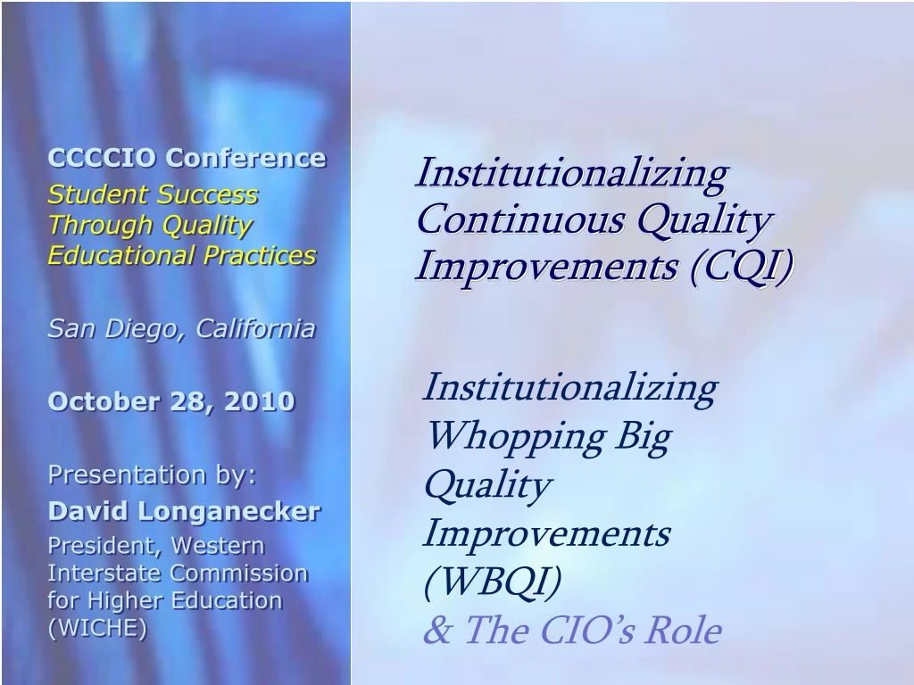 institutionalizing continuous quality improvements cqi