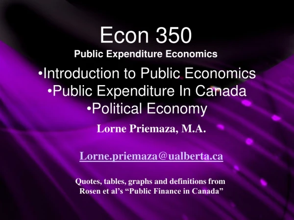 Econ 350 Public Expenditure Economics
