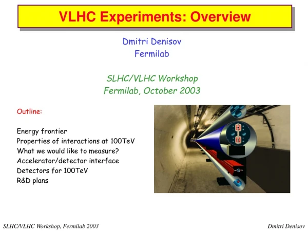 Dmitri Denisov Fermilab SLHC/VLHC Workshop Fermilab, October 2003 Outline: Energy frontier