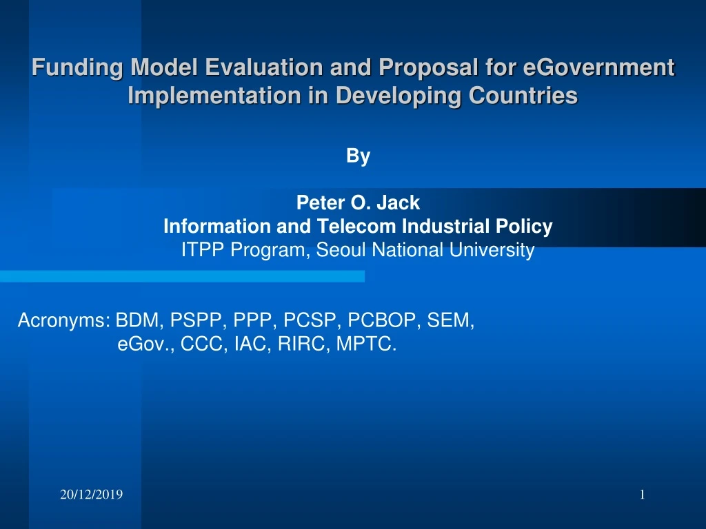 funding model evaluation and proposal for egovernment implementation in developing countries