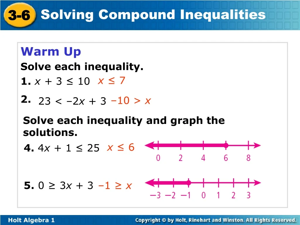 warm up solve each inequality 1 x 3 10 2