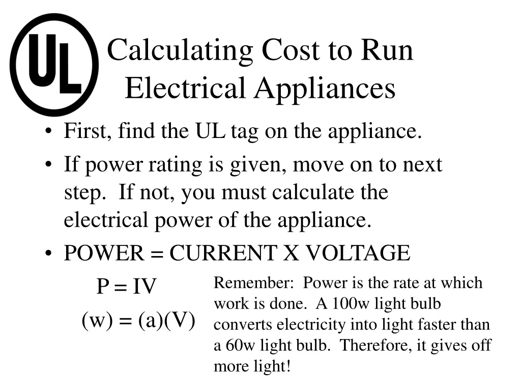 calculating cost to run electrical appliances