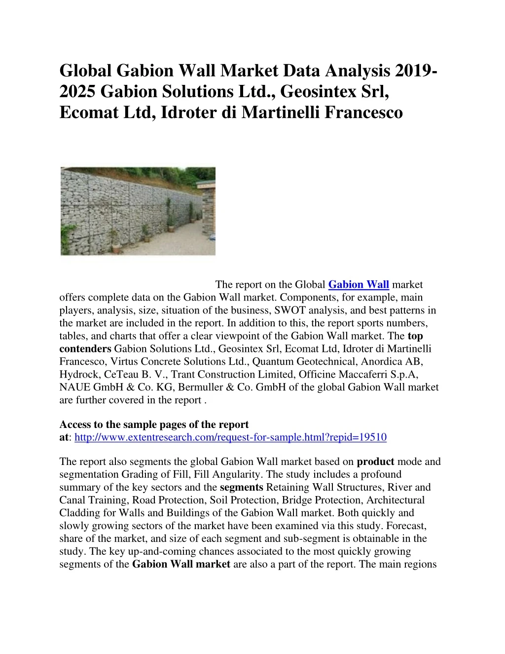 global gabion wall market data analysis 2019 2025
