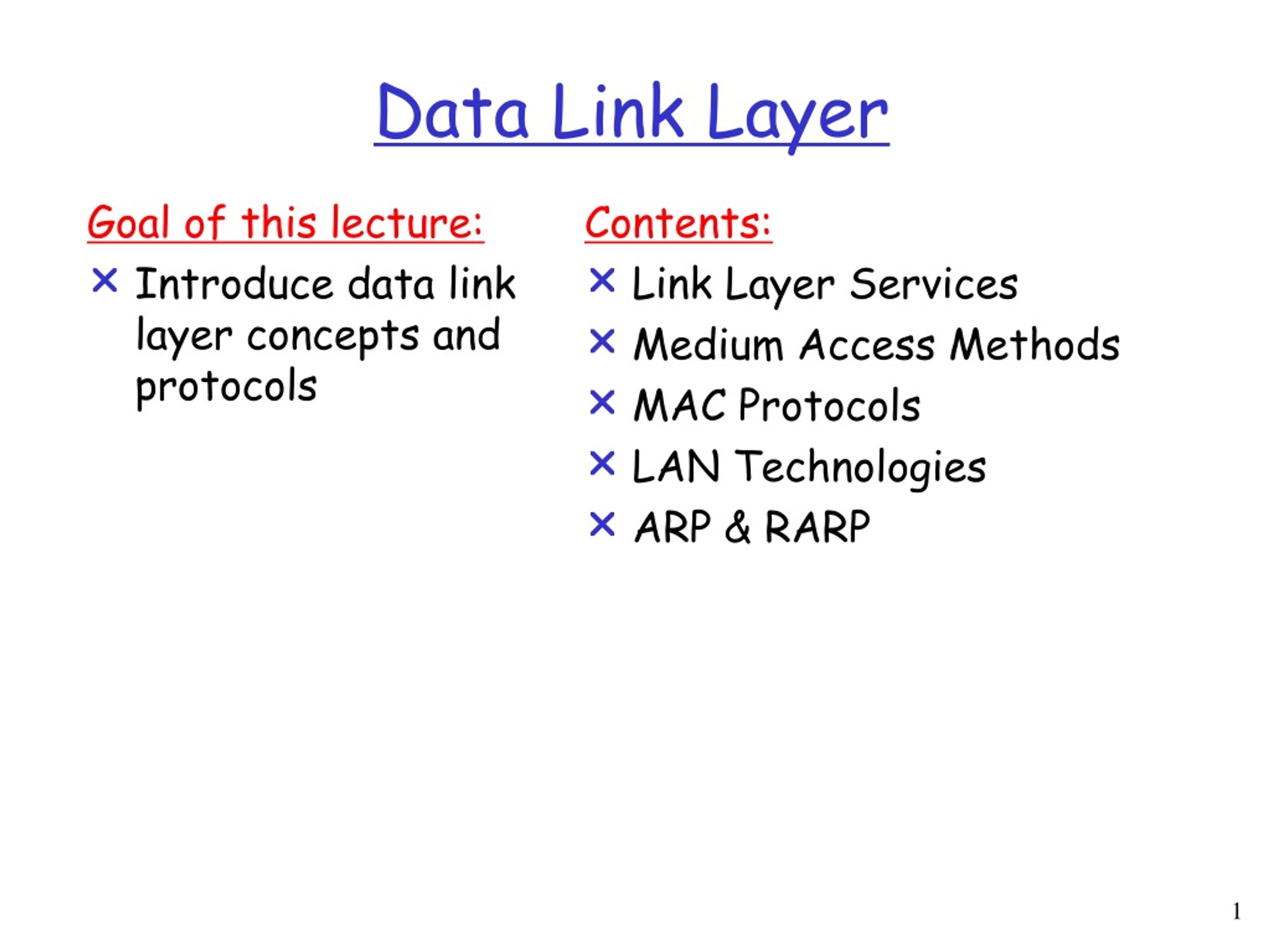 Data Link Layer - slide 1
