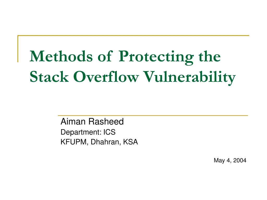 methods of protecting the stack overflow vulnerability