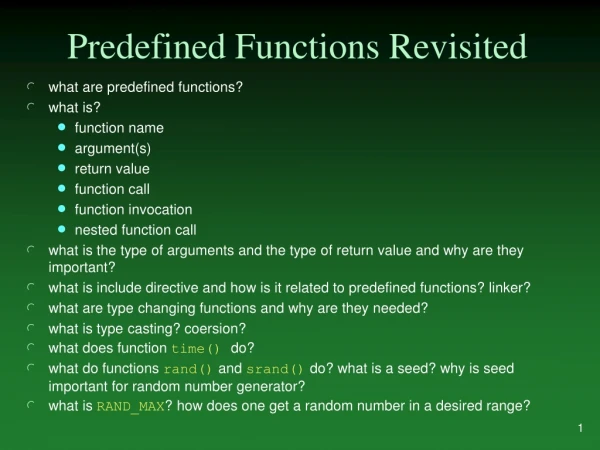 Predefined Functions Revisited