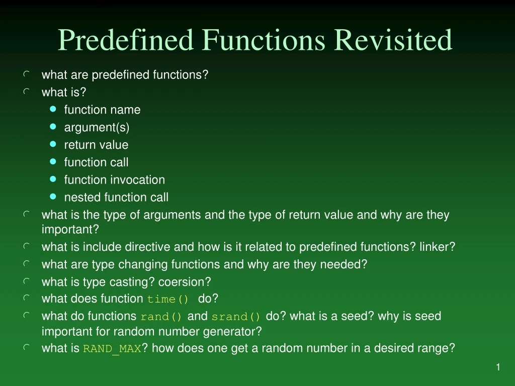 predefined functions revisited