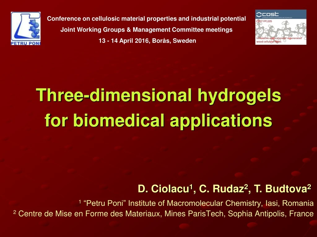 three dimensional hydrogels for biomedical applications