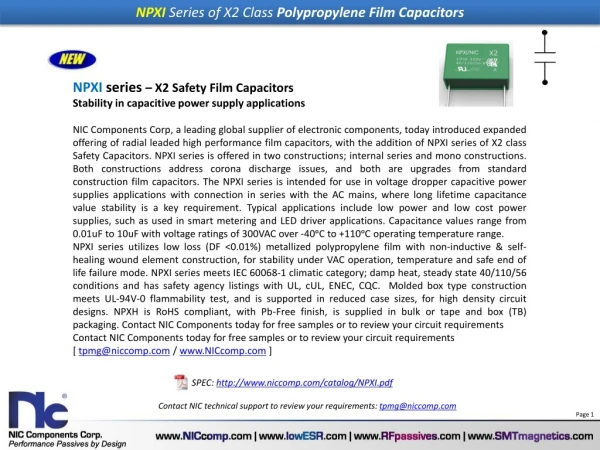 NPXI  series  – X2 Safety  Film Capacitors Stability in capacitive power supply applications