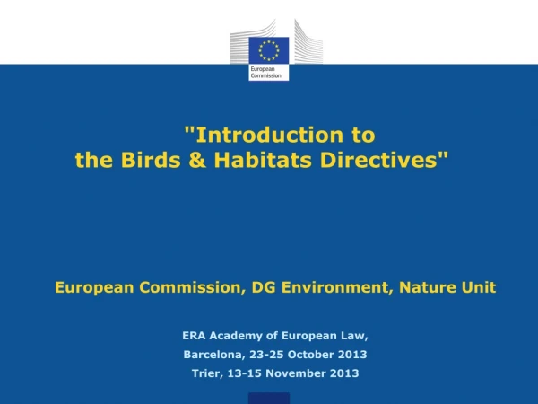 &quot;Introduction to  the Birds &amp; Habitats Directives&quot;