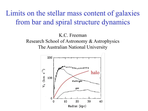 Limits on the stellar mass content of galaxies from bar and spiral structure dynamics K.C. Freeman