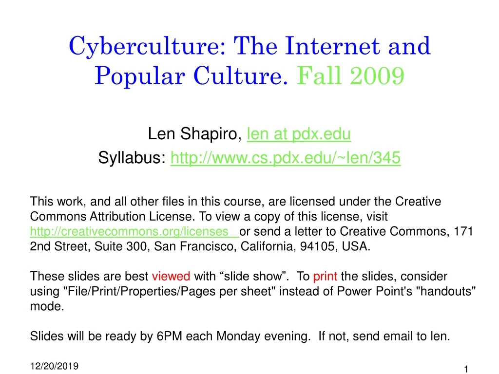 cyberculture the internet and popular culture fall 2009