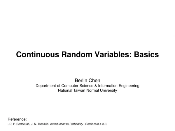Continuous Random Variables: Basics