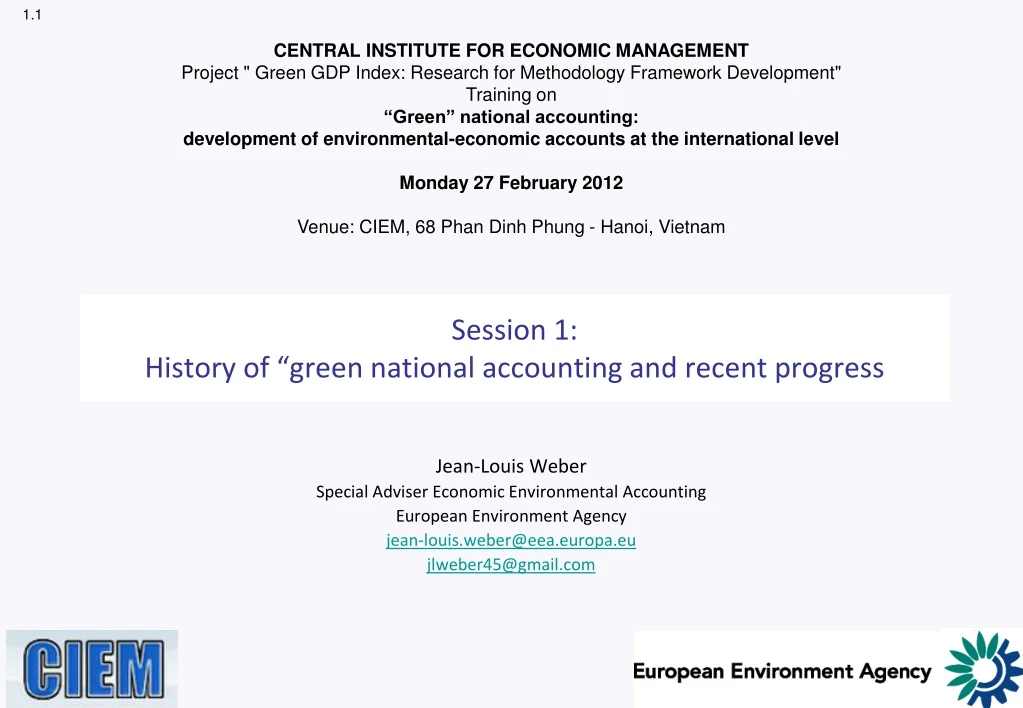 session 1 history of green national accounting and recent progress
