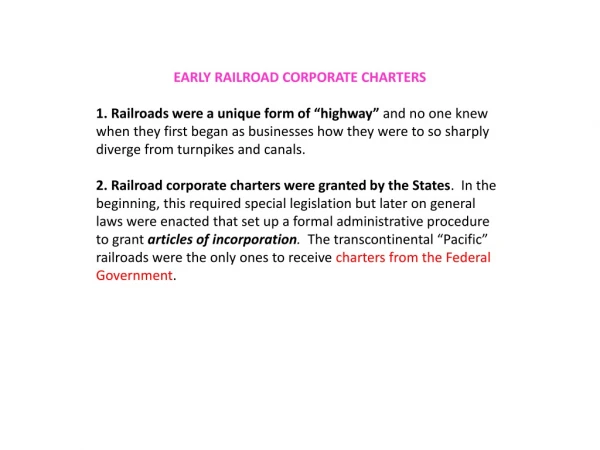 EARLY RAILROAD CORPORATE CHARTERS