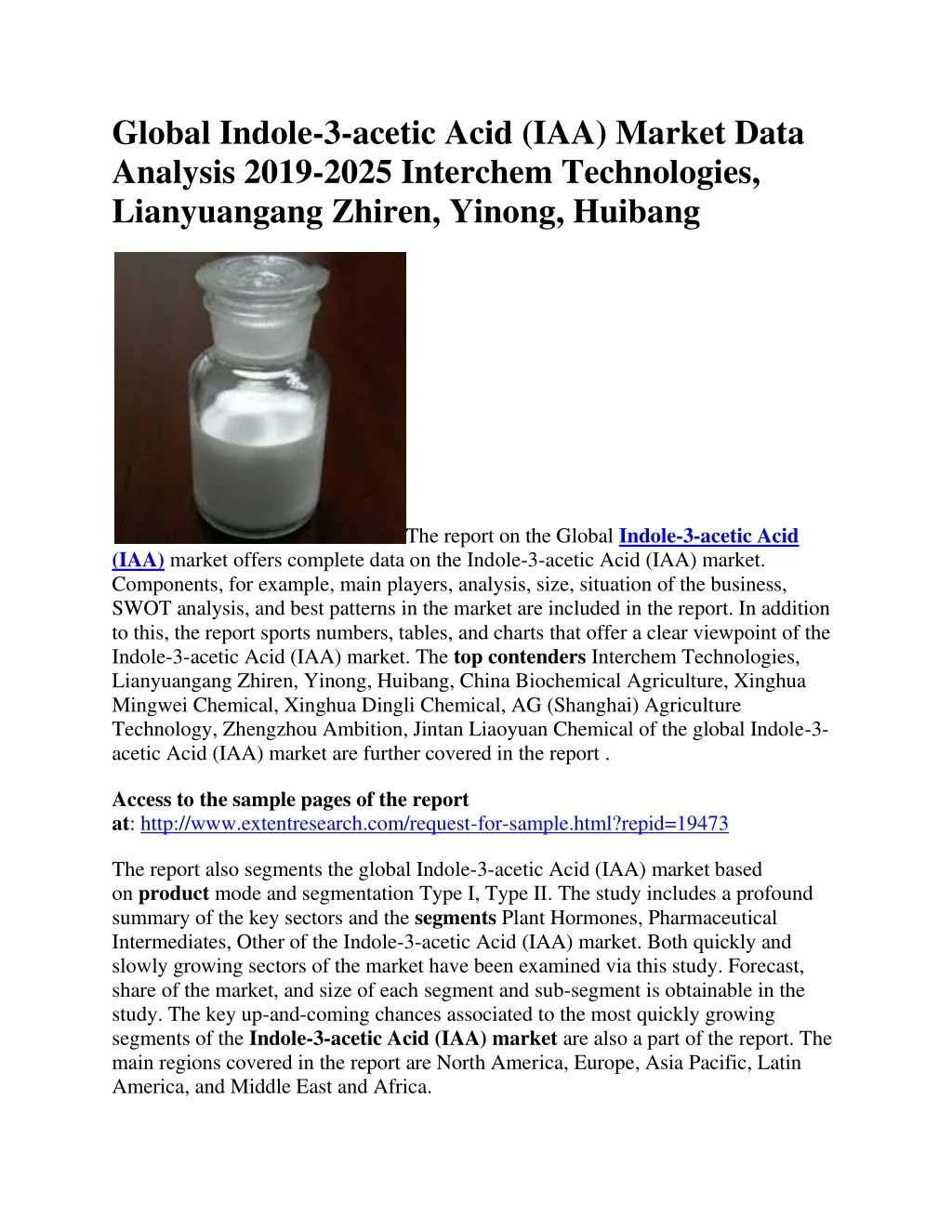 global indole 3 acetic acid iaa market data