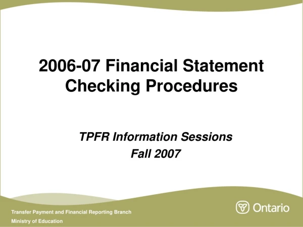 2006-07 Financial Statement Checking Procedures
