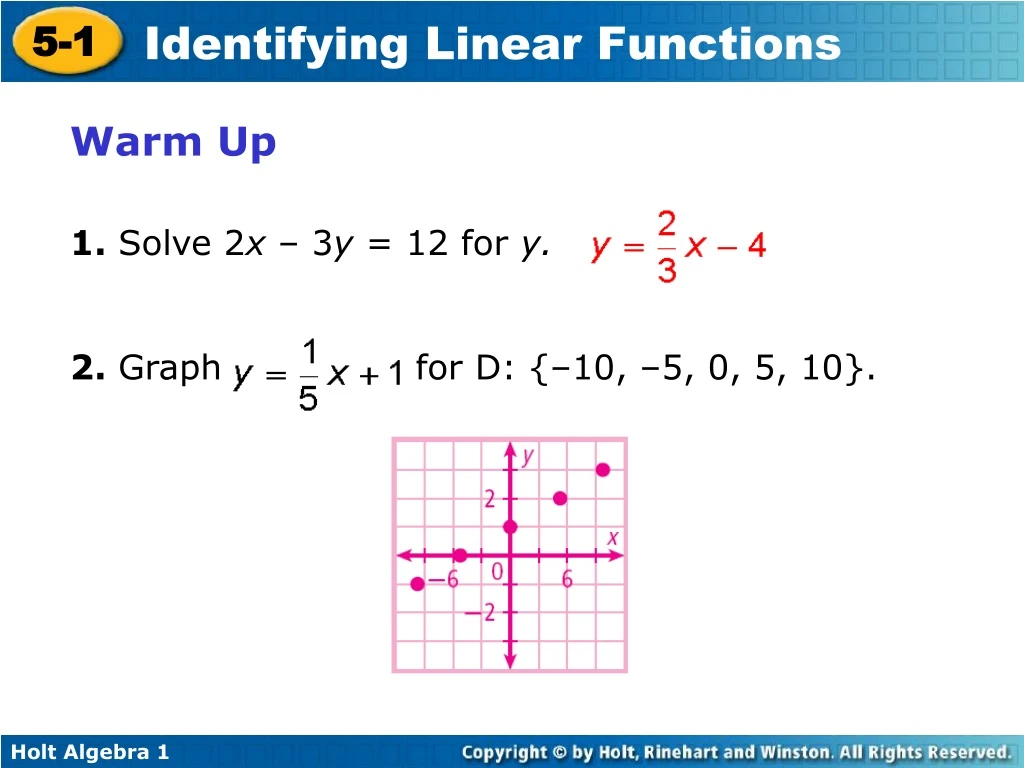 warm up 1 solve 2 x 3 y 12 for y