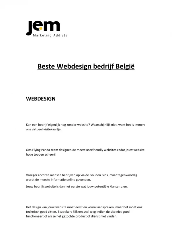 Beste Webdesign Bedrijf België - JEM Productions