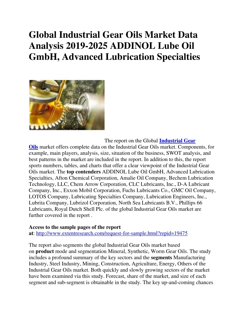 global industrial gear oils market data analysis