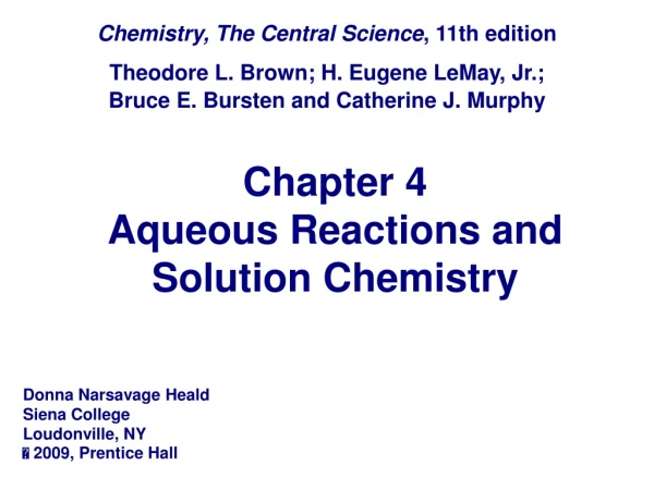 Chapter 4 Aqueous Reactions and Solution Chemistry