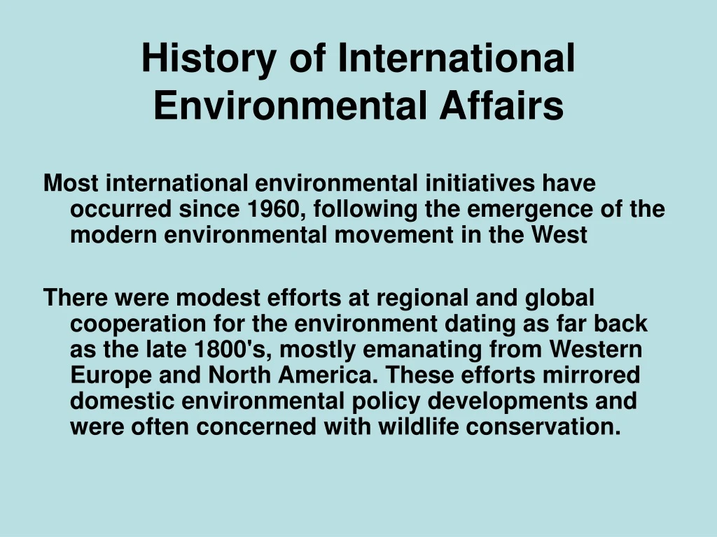 history of international environmental affairs