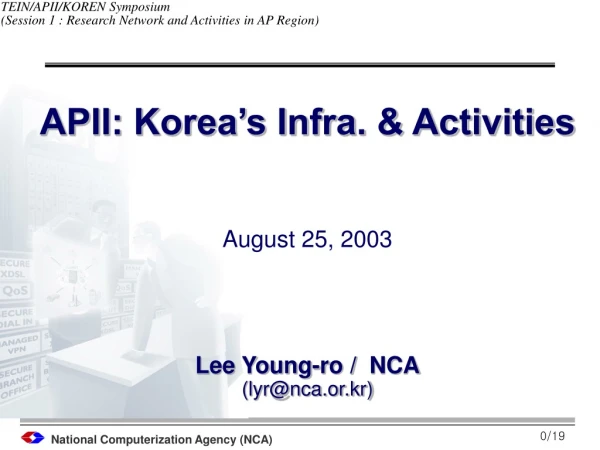 APII: Korea’s Infra. &amp; Activities  August 25, 2003 Lee Young- r o /   NCA (lyr@nca.or.kr)