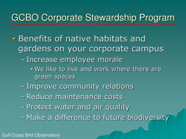 GCBO Corporate Stewardship Program