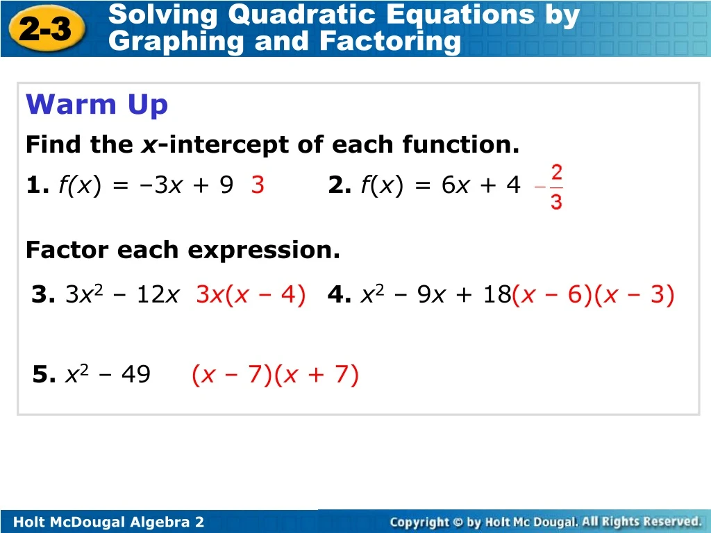 warm up find the x intercept of each function