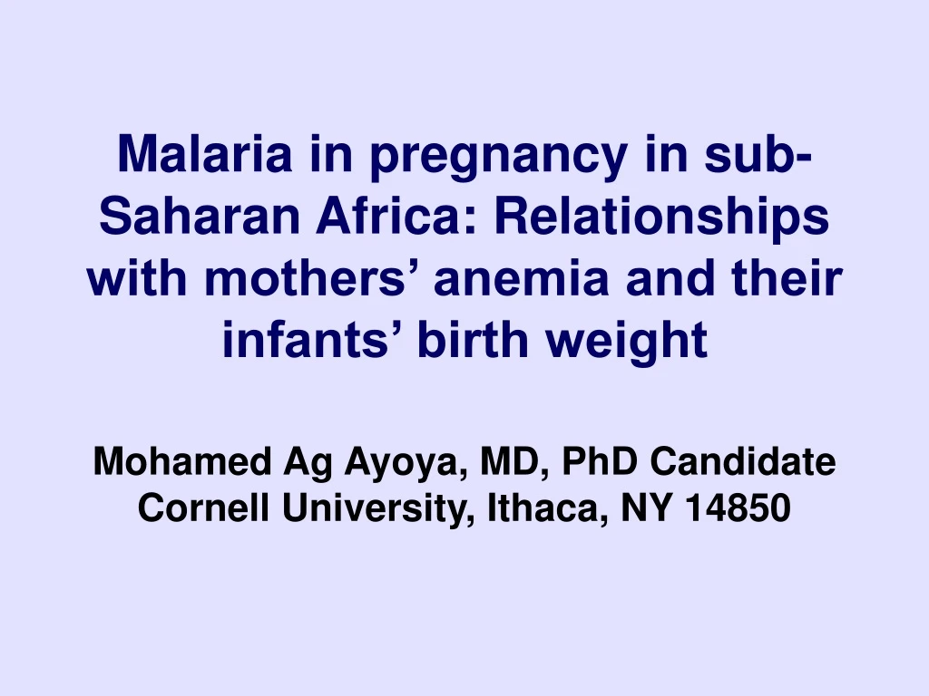 malaria in pregnancy in sub saharan africa