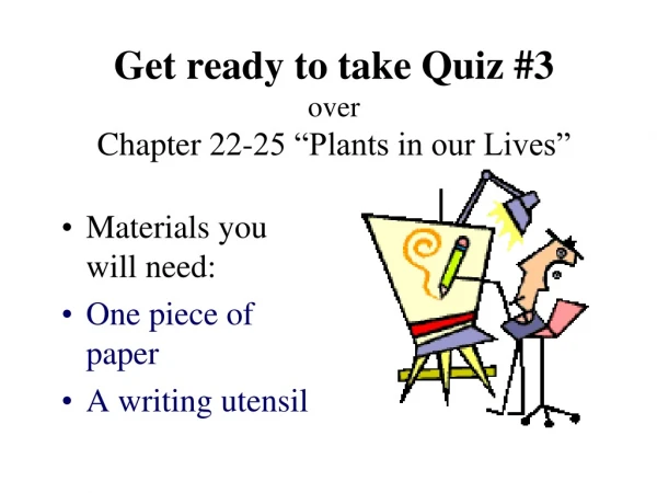 Get ready to take Quiz #3 over Chapter 22-25 “Plants in our Lives”