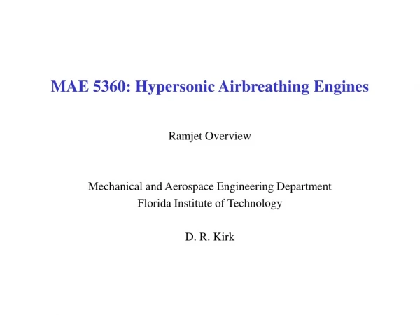 MAE 5360: Hypersonic Airbreathing Engines