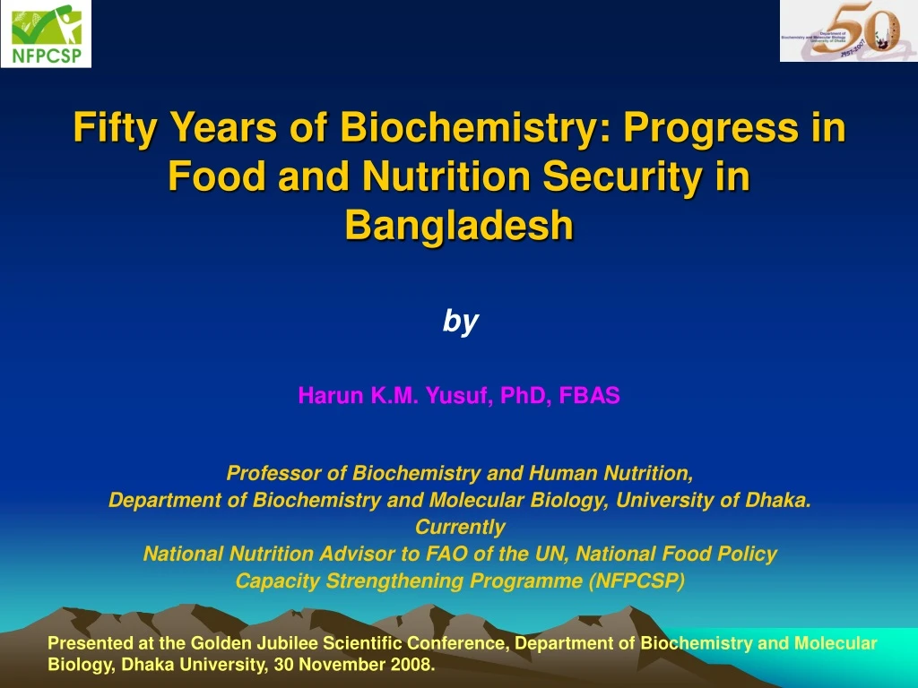 fifty years of biochemistry progress in food and nutrition security in bangladesh