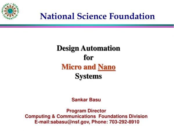 Sankar Basu Program Director Computing &amp; Communications  Foundations Division